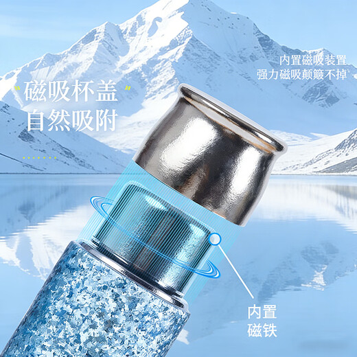 MOORMANLLY French pure titanium thermos tea cup office gift stewed tea titanium cup birthday gift for men and women Valentine's Day Glacier Blue丨410ML pure titanium inside and outside gift box gift bag