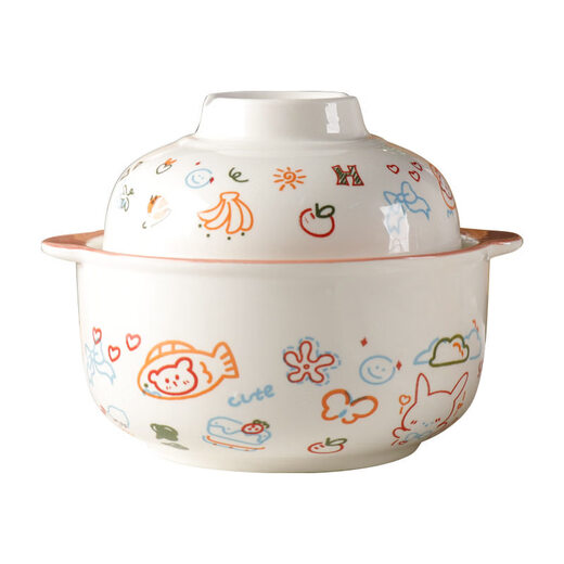 Shijanu New Product Hamburger Rabbit Instant Noodle Bowl Ins Style Student Dormitory Special Cute Girly Internet Celebrity Anti-scalding Hamburger Rabbit Instant Noodle Bowl