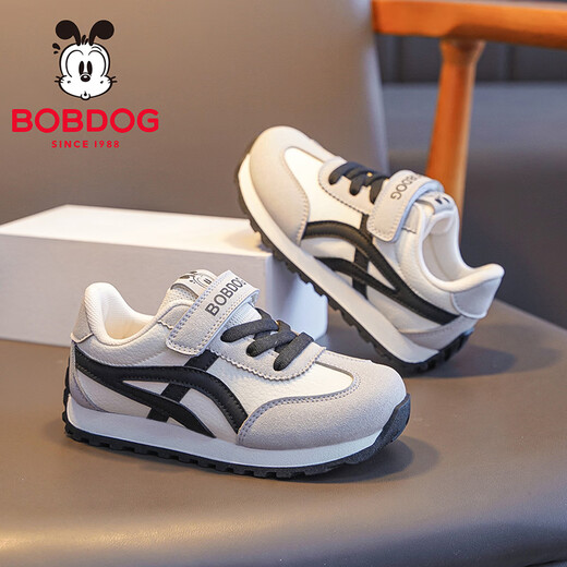BOBDOG children's shoes spring new style boys' comfortable and versatile casual shoes 2026 big children's low-cut running shoes children's sports shoes for women m/black 26 suitable for feet 15.8cm long