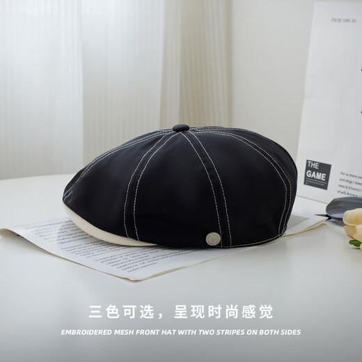 Zhenxiang Hat Women's Autumn and Winter Fashionable Foreign Style Painter Bailey Newsboy Hat Showing Face Small Progressive Hat Front and Back Wear J698 Black One Size 56-58cm