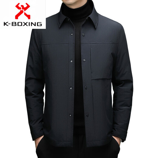 KBXNG Jinba, зимний пуховик на гусином пуху, мужская легкая роскошная повседневная куртка для папы среднего возраста, модная деловая одежда с лацканами, теплый темно-синий, XL 180