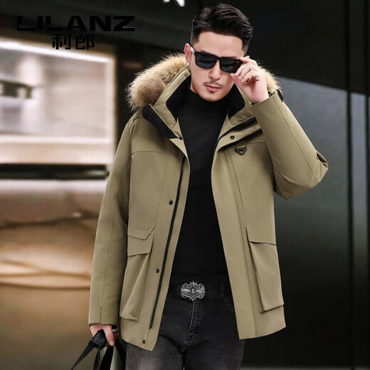 LILANZ 2025 new winter men's down jacket, large fur collar, warm and thickened parka duck down cold-proof winter jacket, black M 170