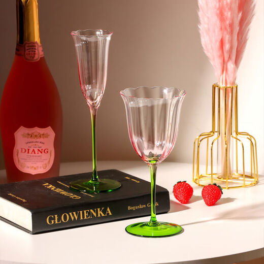 Midelle French flower-shaped cocktail glass wine set red wine glass petal liqueur glass girls champagne glass pink bar drink cup pink green champagne glass