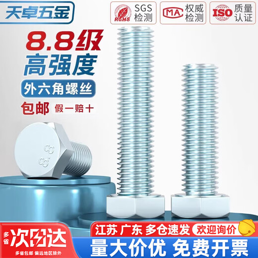 Tianzhuo Hardware Grade 8.8 galvanized external hexagonal screws extended high-strength bolts MM4M5M6M8M10M12M16M20-M30 M10*25 10 pieces