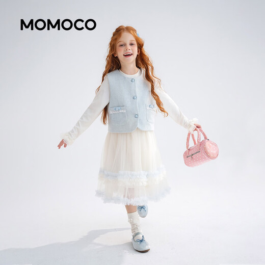 Mamie Maka (MOMOCO) 2026 children's clothing suit dress girls small fragrance sweet fashion suit skirt blue 105