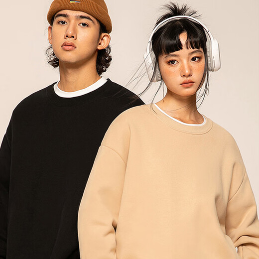 Jeanswest hooded sweatshirt men's thickened sherpa round neck long-sleeved pullover autumn and winter warm and cold-proof plus velvet top men's gray bean green (warm heart bark chest logo) S (165) (strict quality control)