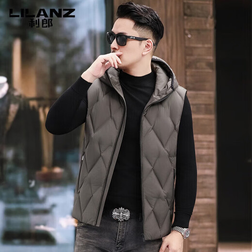 LILANZ high-end down jacket vest for men autumn and winter new fashion casual warm vest vest light jacket gray green 2XL 185 recommended 150-170 Jin Jin equals 0.5 kg