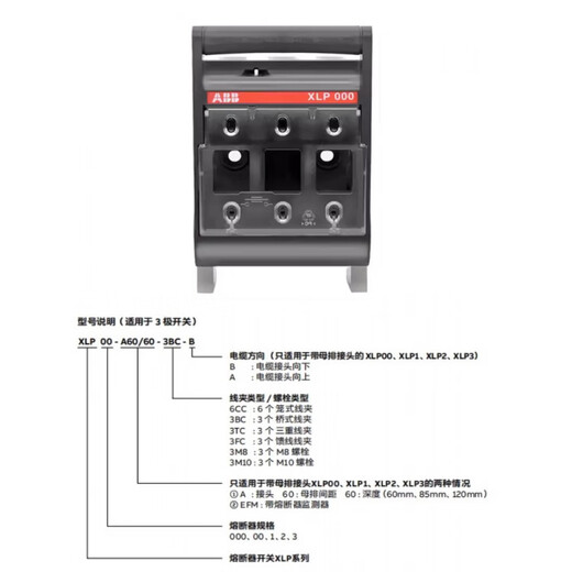 ABB fuse isolation fuse switch 0 XLP00 XLP1 XLP2 XLP3 knife fuse switch housing XLP2