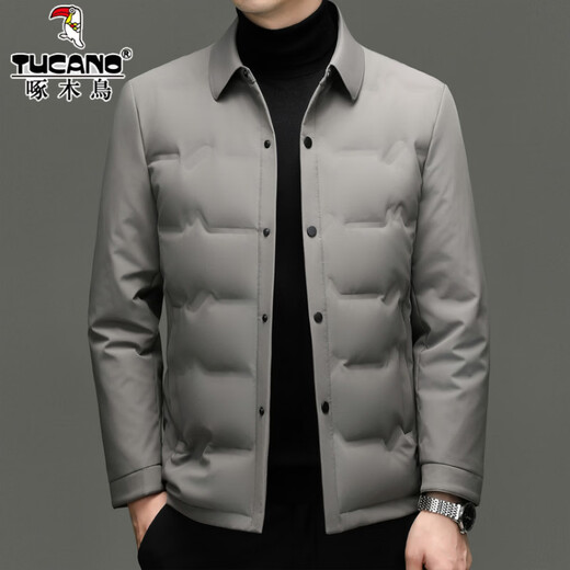 啄木鸟羽绒服男士短款翻领厚款保暖中青年冬季百搭防寒夹克鸭绒休闲外套 YR8615黑色 3XL 190