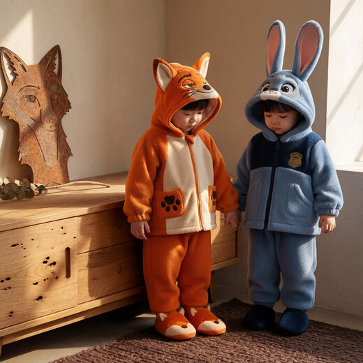 Fangtou Judy Nick Fox Cos Costume Zootopia 2 Rabbit Police Officer Costume New Year's Day Children's Performance Costumes Judy Rabbit Suit Single Layer Double Sided Velvet 120 cm