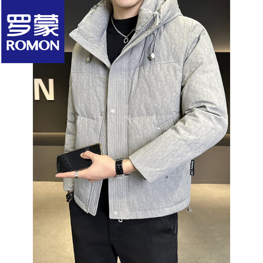 Мужской пуховик ROMON, зима 2025, новый, с капюшоном 90, белая подкладка на утином пуху, одежда для холодной погоды, тонкая утолщенная куртка черного цвета, M 100-120Jin Jin весит около 0,5 кг.