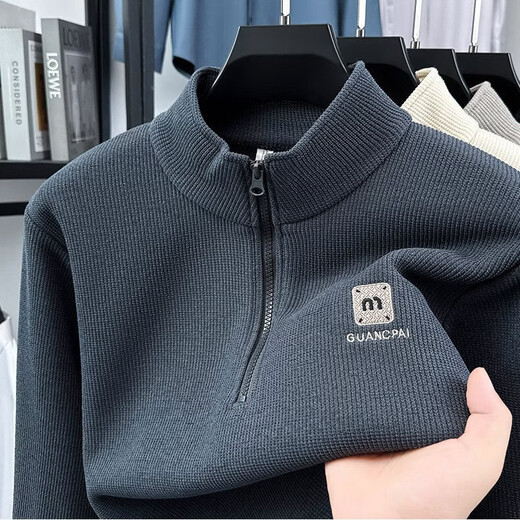 Woodpecker sweatshirt men's velvet thickened 2026 autumn and winter new long-sleeved men's casual T-shirt bottoming shirt 10301/7205 beige L