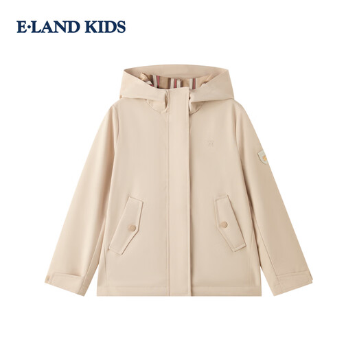E LAND KIDS children's clothing girls jacket 2026 spring new embroidered outdoor casual hooded jacket Beige beige/35 130