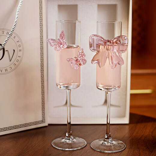 Siganu crystal champagne glass gift box high-value wine glass pair 1 butterfly champagne glass