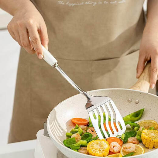 Modern housewife spatula household spoon food grade colander frying spoon cooking spatula 304 stainless steel kitchenware set 304 stainless steel white seven-piece set (spatula + soup spoon + colander + frying spatula 1