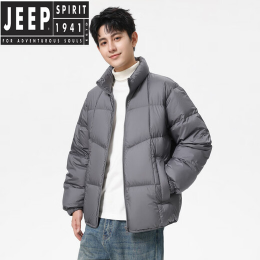 JEEP SPIRIT Простая и модная мужская пуховая куртка с высоким воротником-стойкой, зимняя новая ветрозащитная и теплая куртка 2026 года, темно-серая, XL Вес 130-150Jin Jin равен 0,5 кг