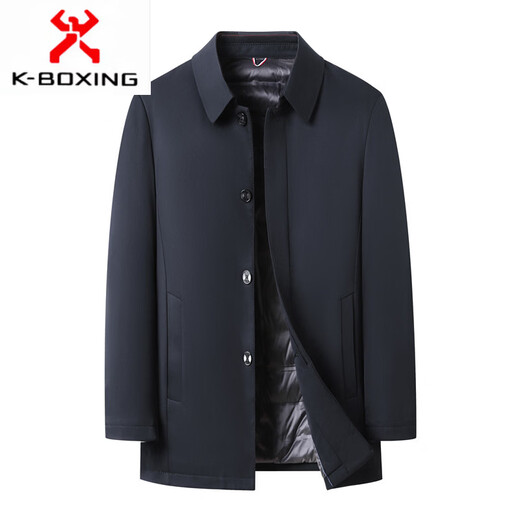 KBXNG Jinba middle-aged lapel down jacket men's winter trendy business dad wear fashionable simple thickened mid-length casual navy blue 2XL 185
