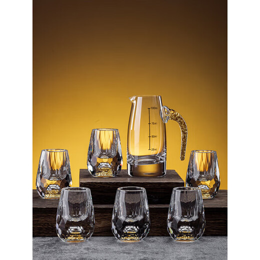 Tuojin German imported high-quality crystal glass white wine cup set for home light luxury two-liang wine dispenser and one small wine cup Gold foil Jinshan wine dispenser 100ml*6+Diamond Jinshan