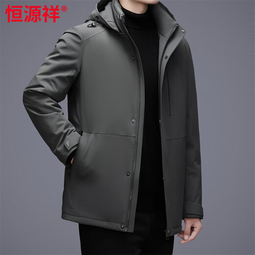 Hengyuanxiang plus down jacket men's winter short mink velvet thickened mature and stable business casual warm jacket gray green 3XL 190