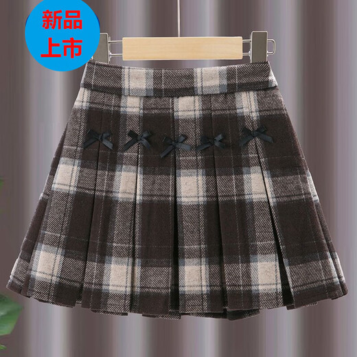 G.duck Girls Skirt Pleated Skirt Autumn and Winter 2025 New Children's Style Versatile Plaid Skirt Girls Skirt Autumn Horizontal Butterfly Woolen Skirt - Black and Gray Plaid 120