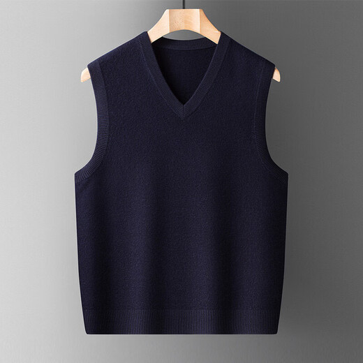 XJSGS international high-end brand woolen sweater vest men's waistcoat V-neck dad wear middle-aged and elderly vest autumn and winter sweater high-end black and red ready stock winter style XL/180/96A