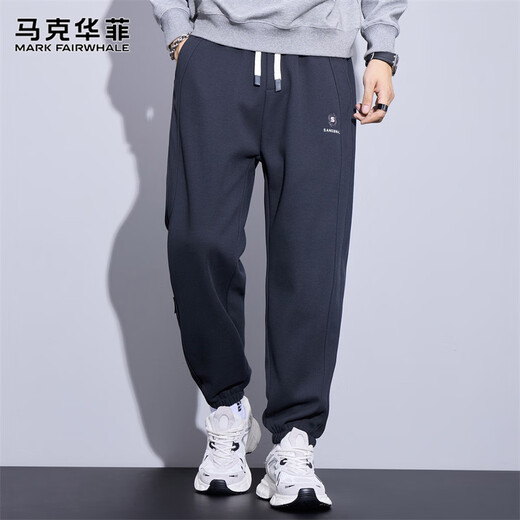 MARK FAIRWHALE casual pants men's winter loose leggings men's thick warm sweatpants men's pants navy blue XL