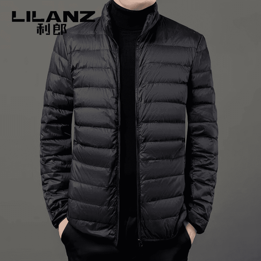 LILANZ high fluffy autumn and winter light down jacket men's young and middle-aged white duck down stand-up collar warm jacket black M.