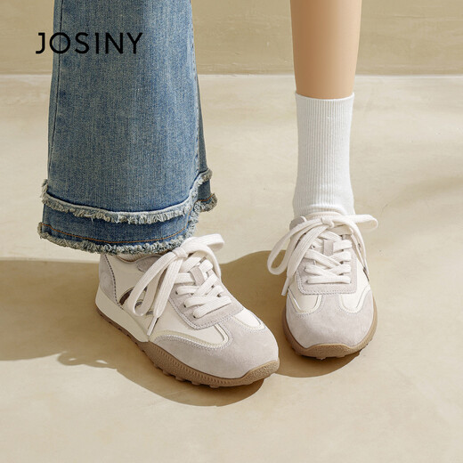 Zhuoshini Retro Forrest Training Shoes Women's 2026 New Spring Sports Women's Shoes Thick Soled White Shoes Versatile Sneakers Beige 40