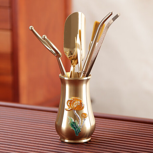 Guangyi Brass Tea Ceremony Six Gentlemen Set Tea Set Accessories for Making Tea Copper Tea Washer Tea Clamp Tea Tweezers Six Gentlemen Brass Large Six Gentlemen A Plum Blossom Tea Squeegee