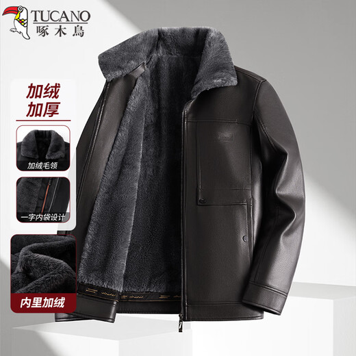 Woodpecker (TUCANO) Leather Jacket Men's Velvet Thickened Windproof and Coldproof Warm Jacket Men's Fashionable and Versatile Outerwear Men's Clothing