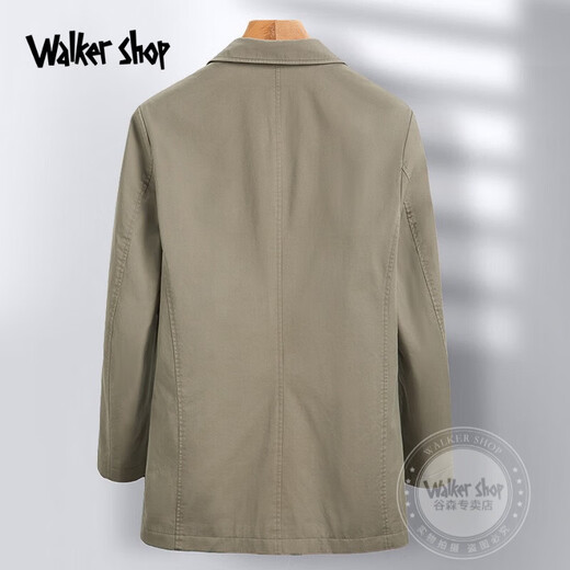 Walker Shop Mid-length men's windbreaker, high quality pure cotton, business casual coat, fashionable business lapel coat, men's khaki 4XL