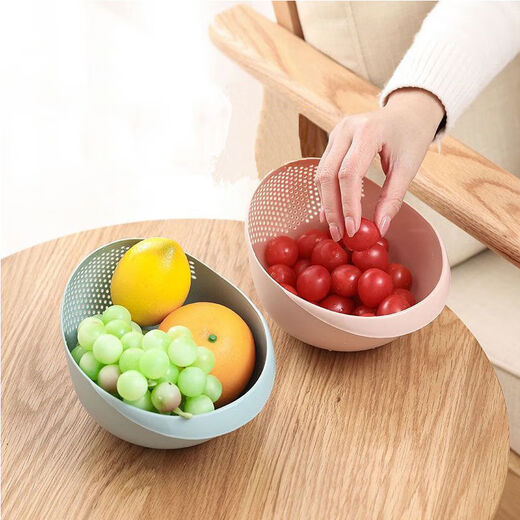 Yusenyi Plastic Vegetable Basin Rice Cleaner Household Drainage Basket Vegetable Basket Kitchen Fruit Plate Artifact Pink and Blue Two Packs No Specifications