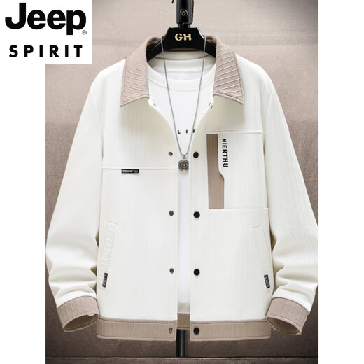 JEEP SPIRIT jacket men's spring and autumn Korean style trendy light mature style men's loose lapel jacket men's casual short top 8519 fleece jacket-beige 4XL (about 170~185Jin Jin equals 0.5kg can be worn)