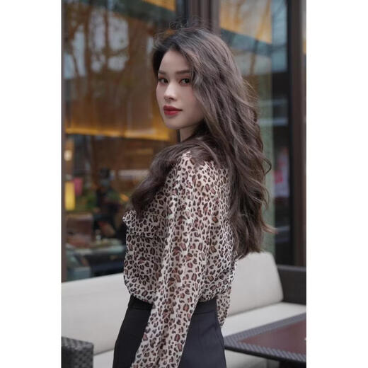 GIRDEAR new winter style versatile loose and comfortable double pocket printed shirt 1300863 leopard print M (size 3)