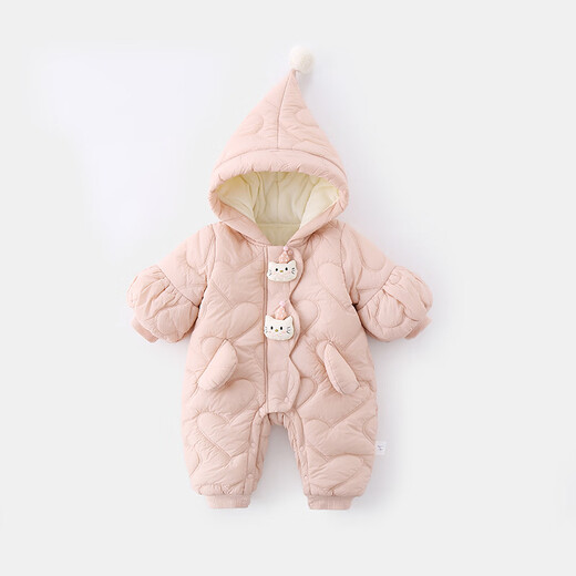 G.duck little yellow duck children's clothing baby clothes plus velvet thickening warm clothes newborn winter jumpsuit full moon climbing suit pink 66cm