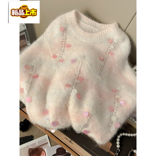 The initial diameter is super good-looking sequin sweater women's new winter soft and waxy loose lazy style pullover long-sleeved sweater top pink S