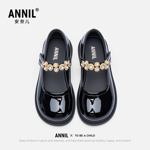 ANNIL Girls Princess Shoes Black Small Leather Shoes 2026 New Spring Children's Shoes Lightweight Mary Jane Shoes Black 29