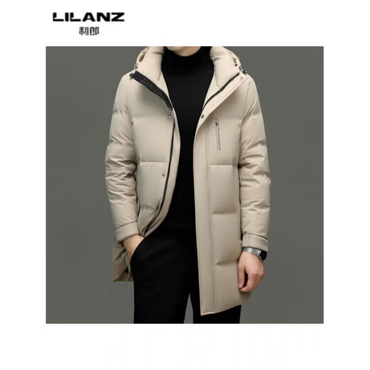 LILANZ Duck Down Mid-Length Down Jacket Men's Winter New High-end Business Casual Removable Hat Jacket Gray Green 14XL (190)