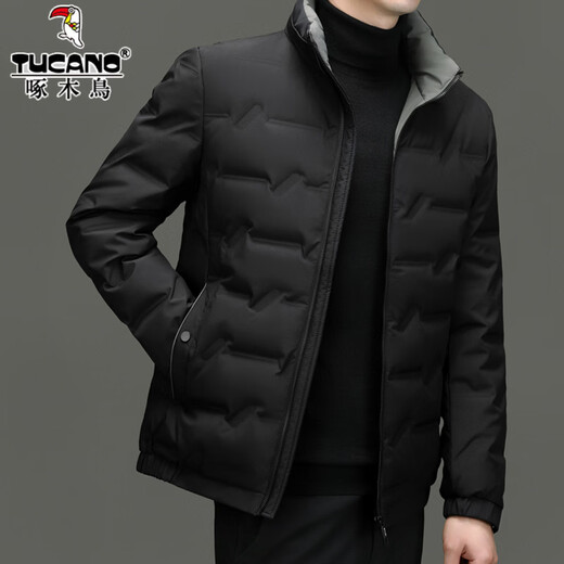 Woodpecker stand collar short down jacket men's winter 90% white duck down business casual warm thin thickened top jacket YR23292 black M