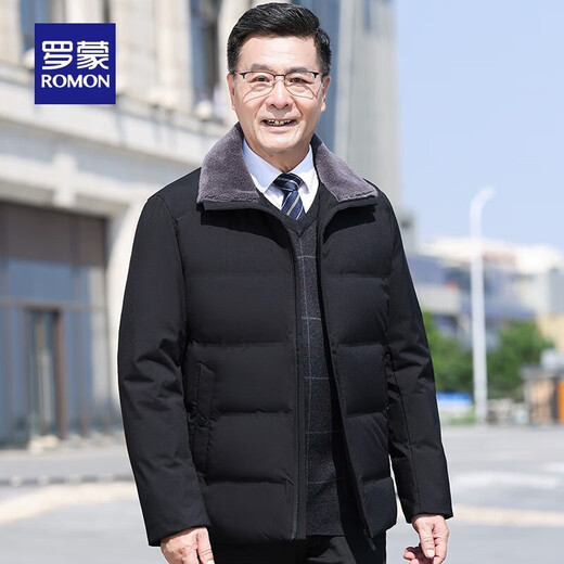 ROMON middle-aged and elderly dad's short down jacket 2024 winter new casual business fashion versatile jacket Navy 2XL /185