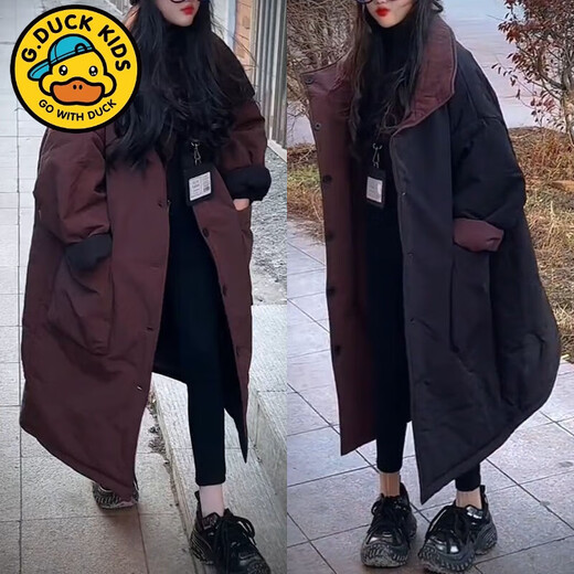 G.duck girls double-sided parent-child cotton coat 2025 winter style big children's long over-the-knee thickened cotton coat large quilt warm jacket double-sided large quilt cotton coat size 160 recommended height around 160