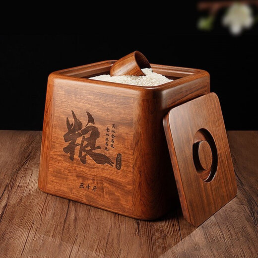 MPPMCK Japanese high-end solid wood rice barrel wooden rice cylinder household rosewood barrel moisture-proof sealed ebony solid wood rice storage box 20 Jin Jin equals 0.5 kg ebony (10kg/20 Jin Jin equals 0.5 kg)