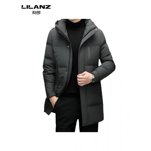 LILANZ Duck Down Mid-Length Down Jacket Men's Winter New High-end Business Casual Removable Hat Jacket Gray Green 14XL (190)