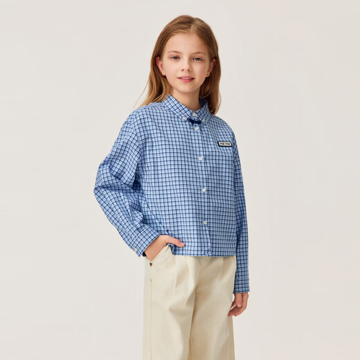 POLOWALK children's clothing girls long-sleeved shirt 2026 new long-sleeved shirt solid color sweet shirt big children B61W615E0011 blue 120