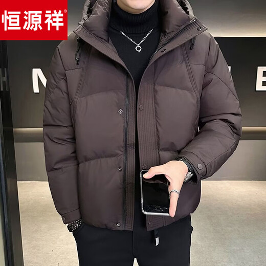 Hengyuanxiang Winter Lightweight Down Jacket Men's 2026 New Hooded Thickened White Duck Down Coldproof Clothes Black 3XL