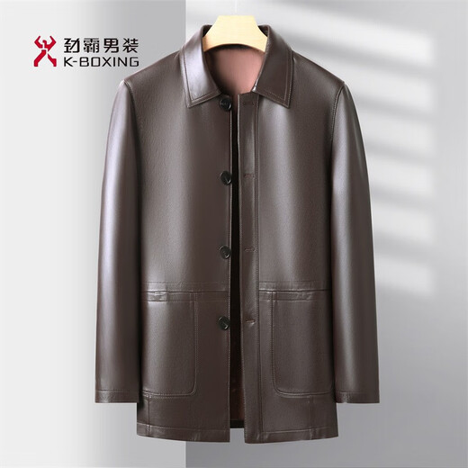 KBXNG Jinba inner liner removable, middle-aged and elderly men's leather, down and velvet leather jacket with thickened and warm lapels, middle-aged and older men, brown 7789y 14XL (190)
