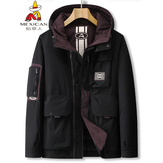 Scarecrow Fat Brother 2025 Parker Workwear Down Jacket Men's Extra Large Size Winter Coldproof Jacket Fat Guy Fashion Hooded Black 6XL (Recommended 230-250Jin Jin is equal to 0.5 kg)