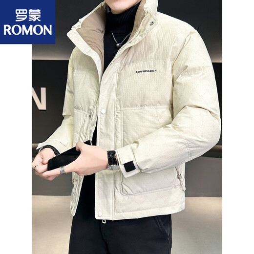 罗蒙（ROMON）羽绒服男士冬季加厚2025年新款潮牌潮流白鸭绒短款感冬装外套 米白色 XL