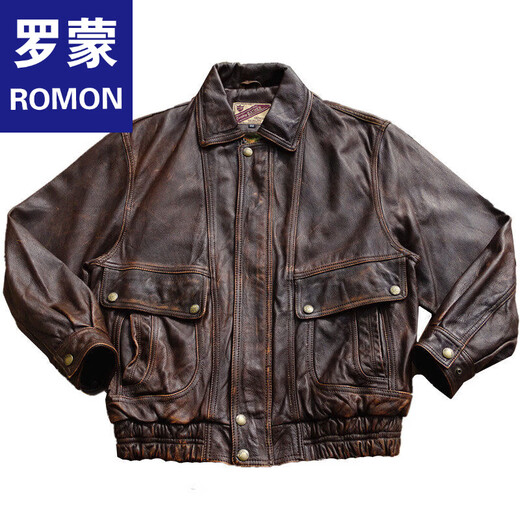 ROMON unisex retro loose large profile American retro heavy washed faded old Bengal tea core cowhide tea core ancient coffee unisex S women's wear