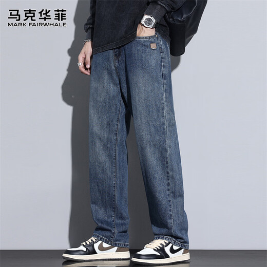 MARK FAIRWHALE jeans men's winter fashion brand loose straight pants men's slim casual pants men's pants blue 32